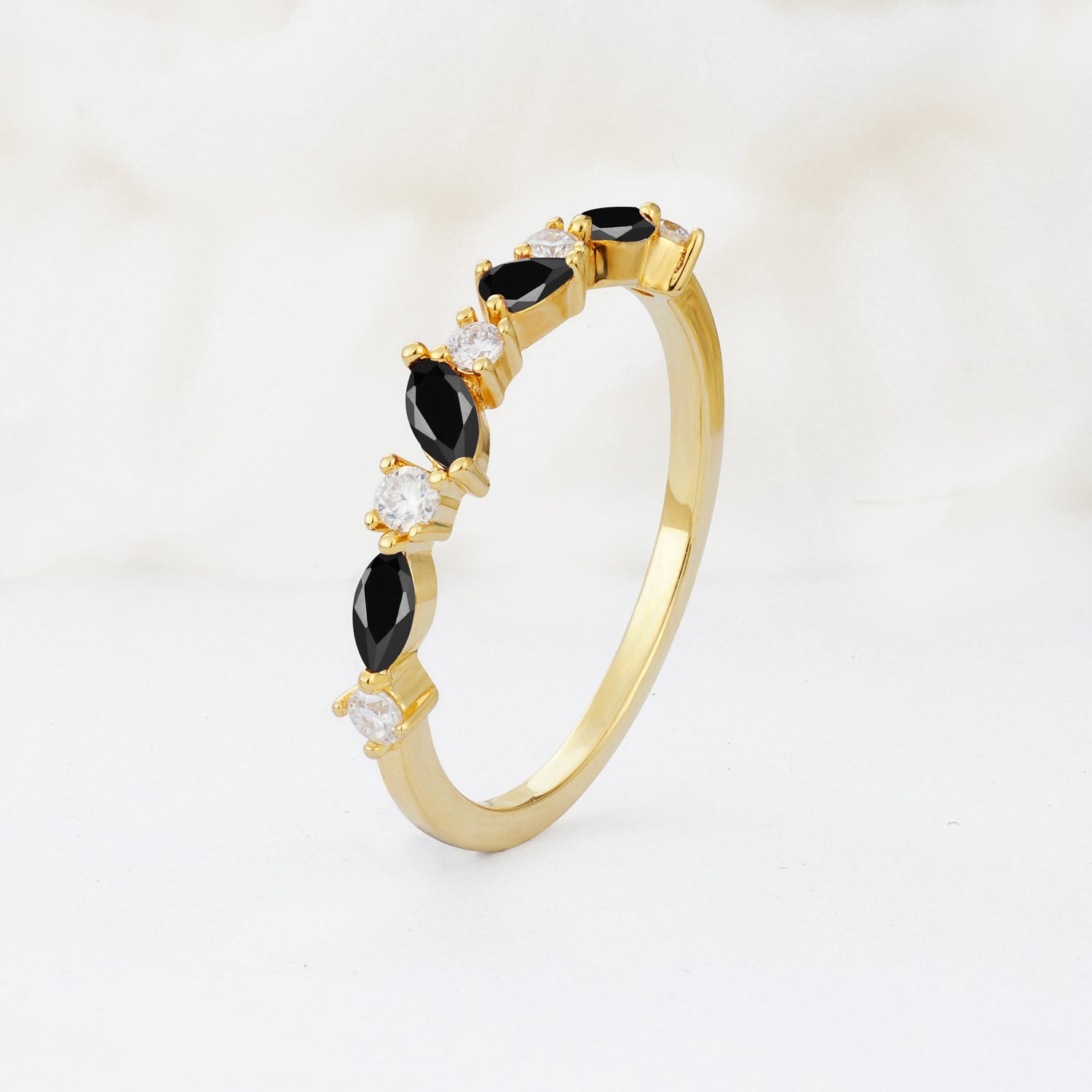 Delicate Marquise Cut Half Eternity Black Onyx Wedding Band