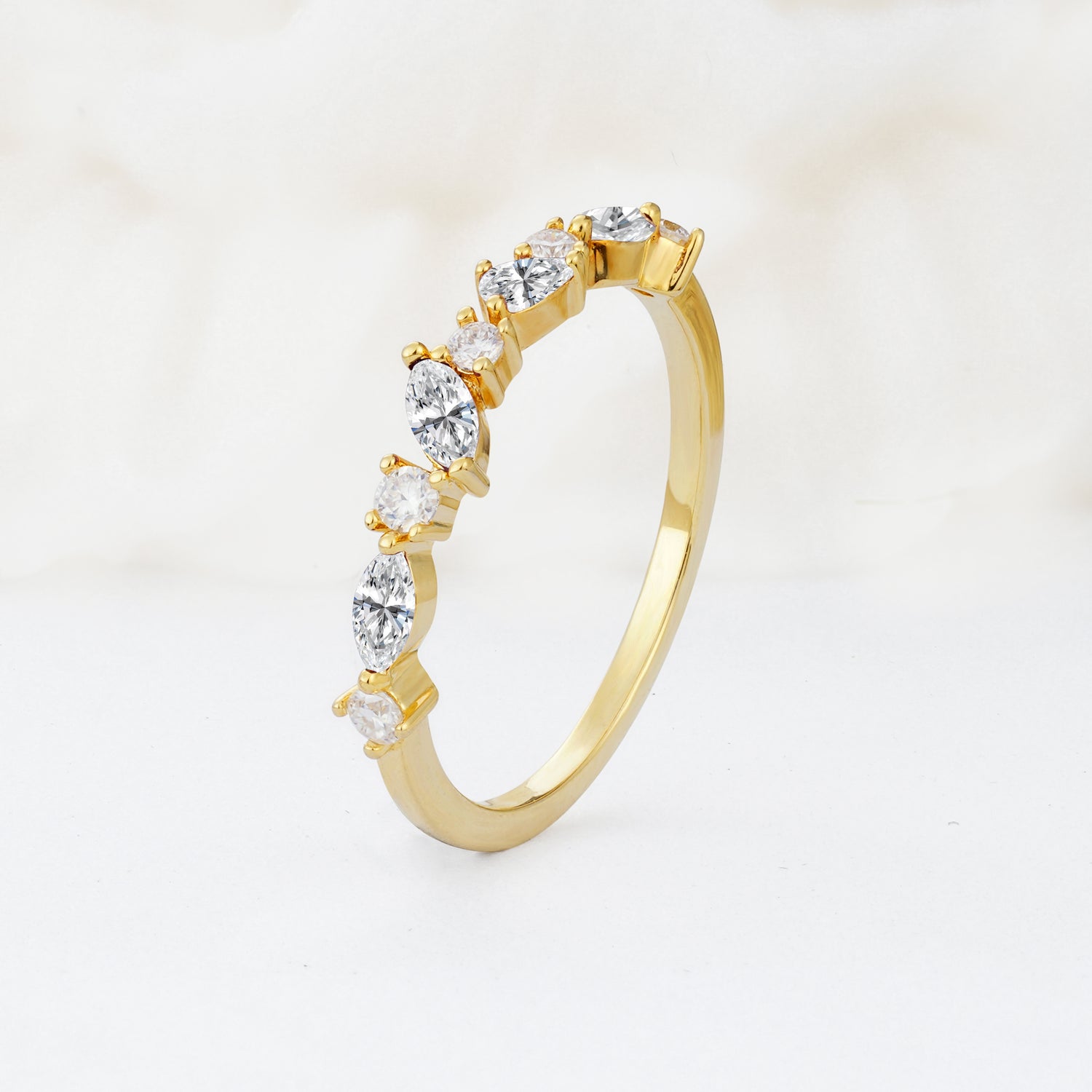 Delicate Marquise Cut Half Eternity Lab Diamond Wedding Band