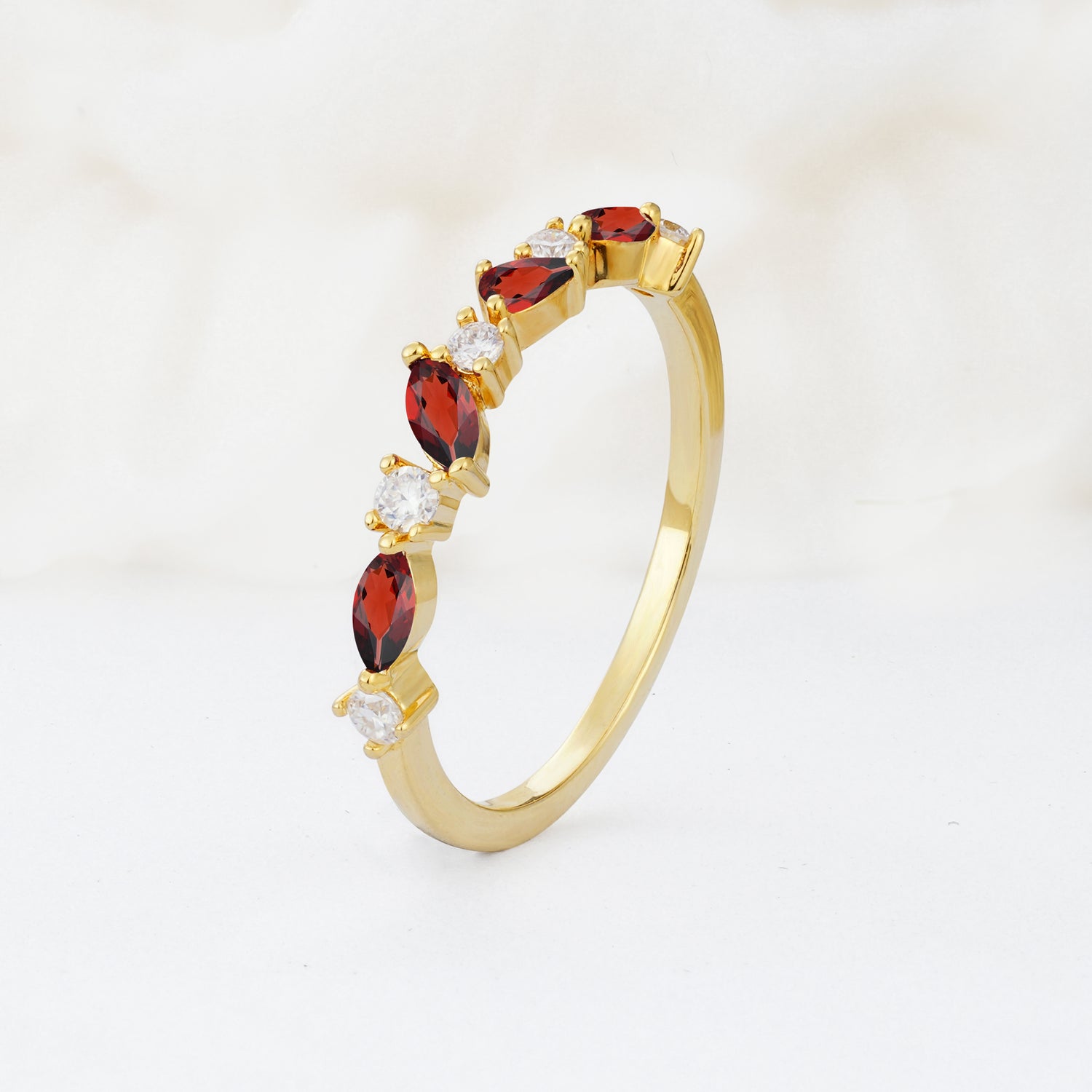 Delicate Marquise Cut Half Eternity Garnet Wedding Band
