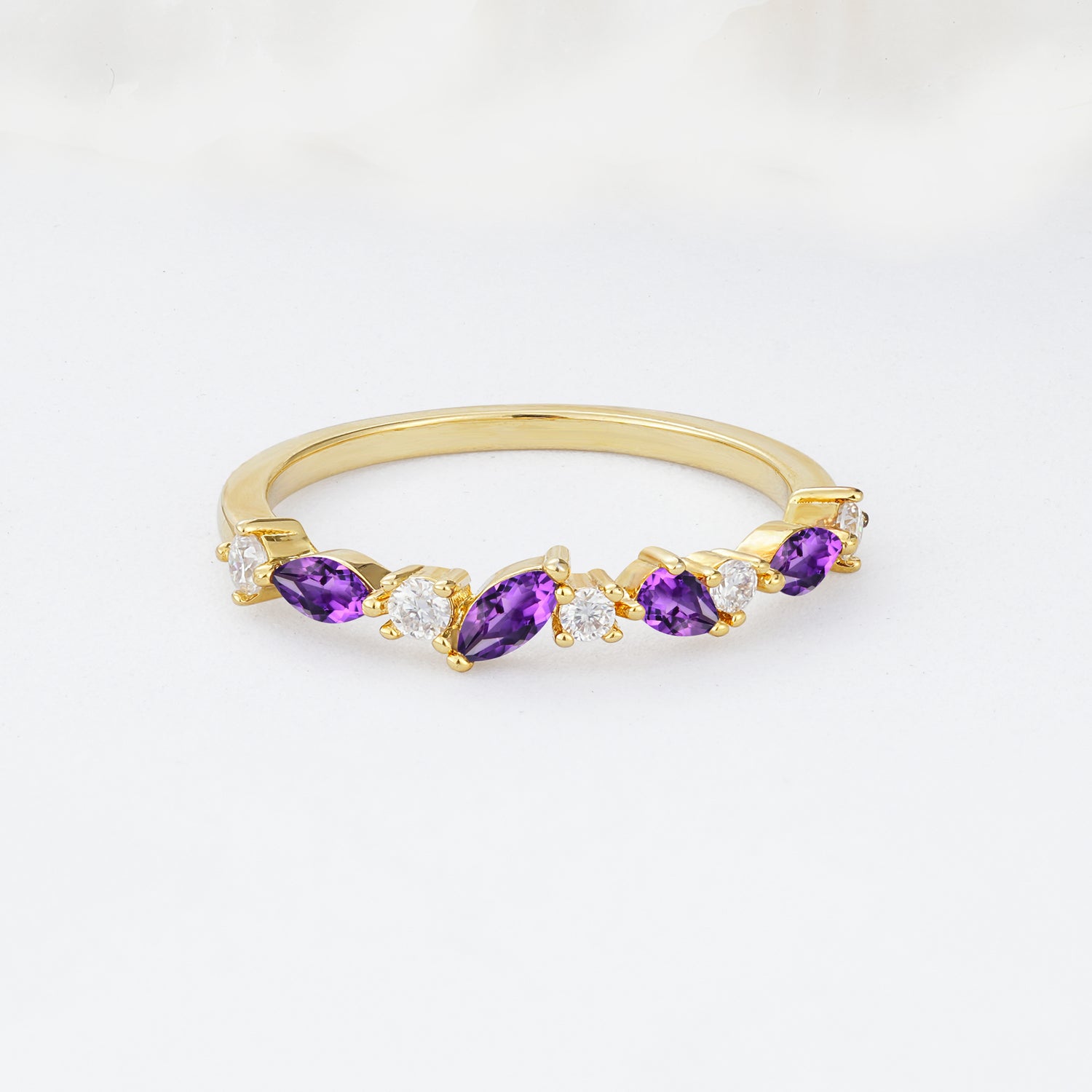 Delicate Marquise Cut Half Eternity Amethyst Wedding Band