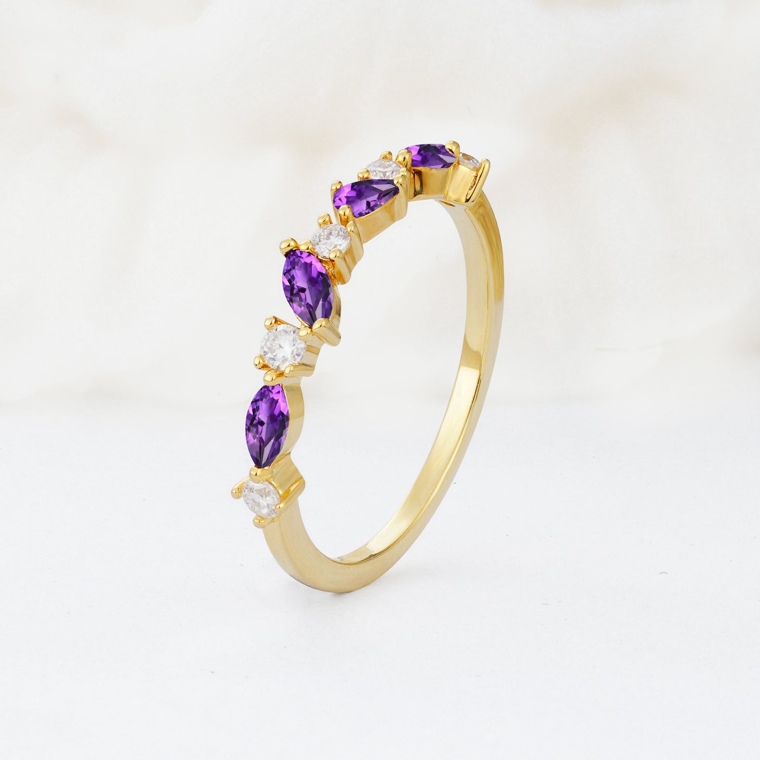 Delicate Marquise Cut Half Eternity Amethyst Wedding Band