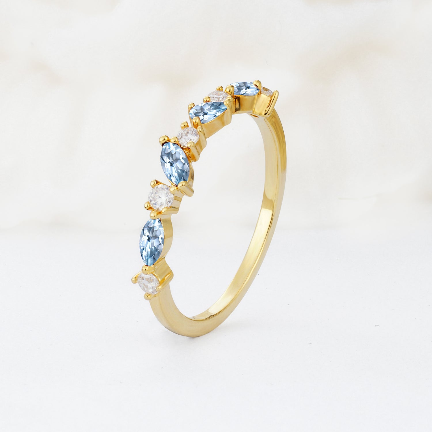 Delicate Marquise Cut Half Eternity Aquamarine Wedding Band