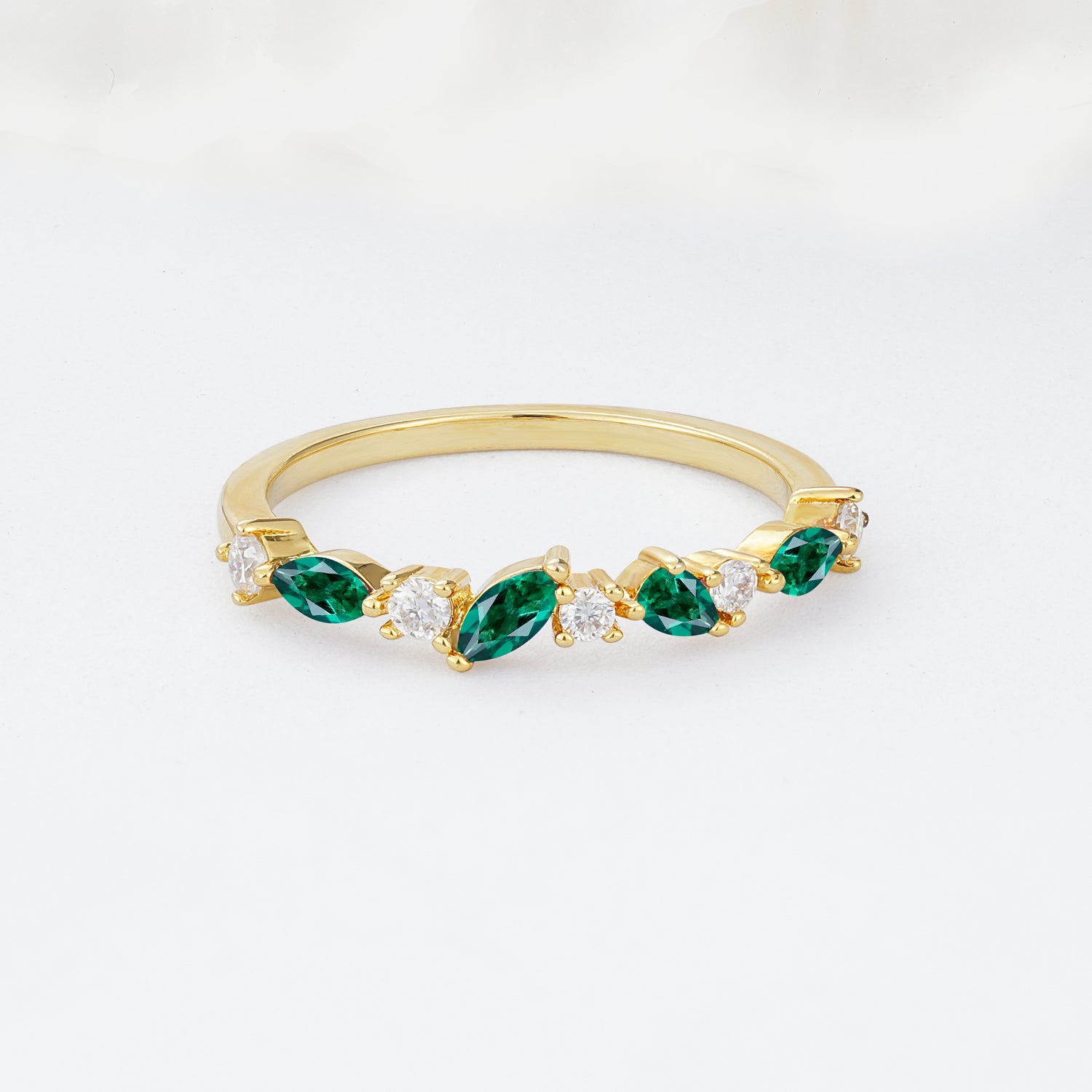 Delicate Marquise Cut Half Eternity Emerald Wedding Band