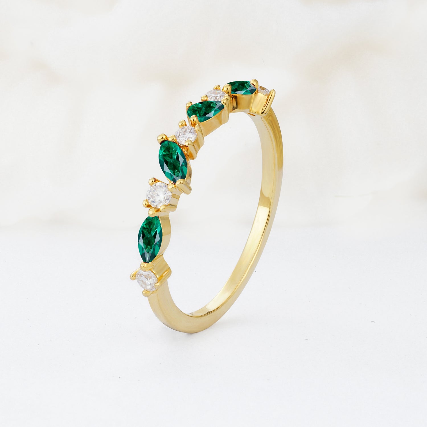 Delicate Marquise Cut Half Eternity Emerald Wedding Band