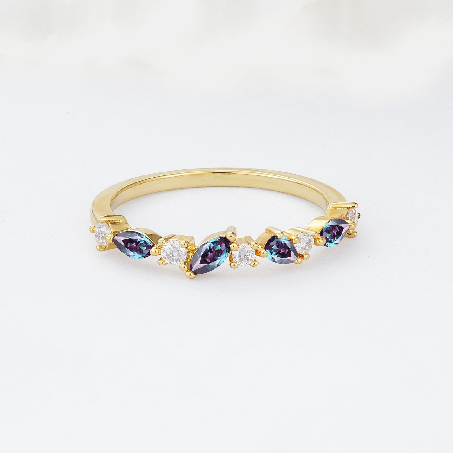 Delicate Marquise Cut Half Eternity Alexandrite Wedding Band