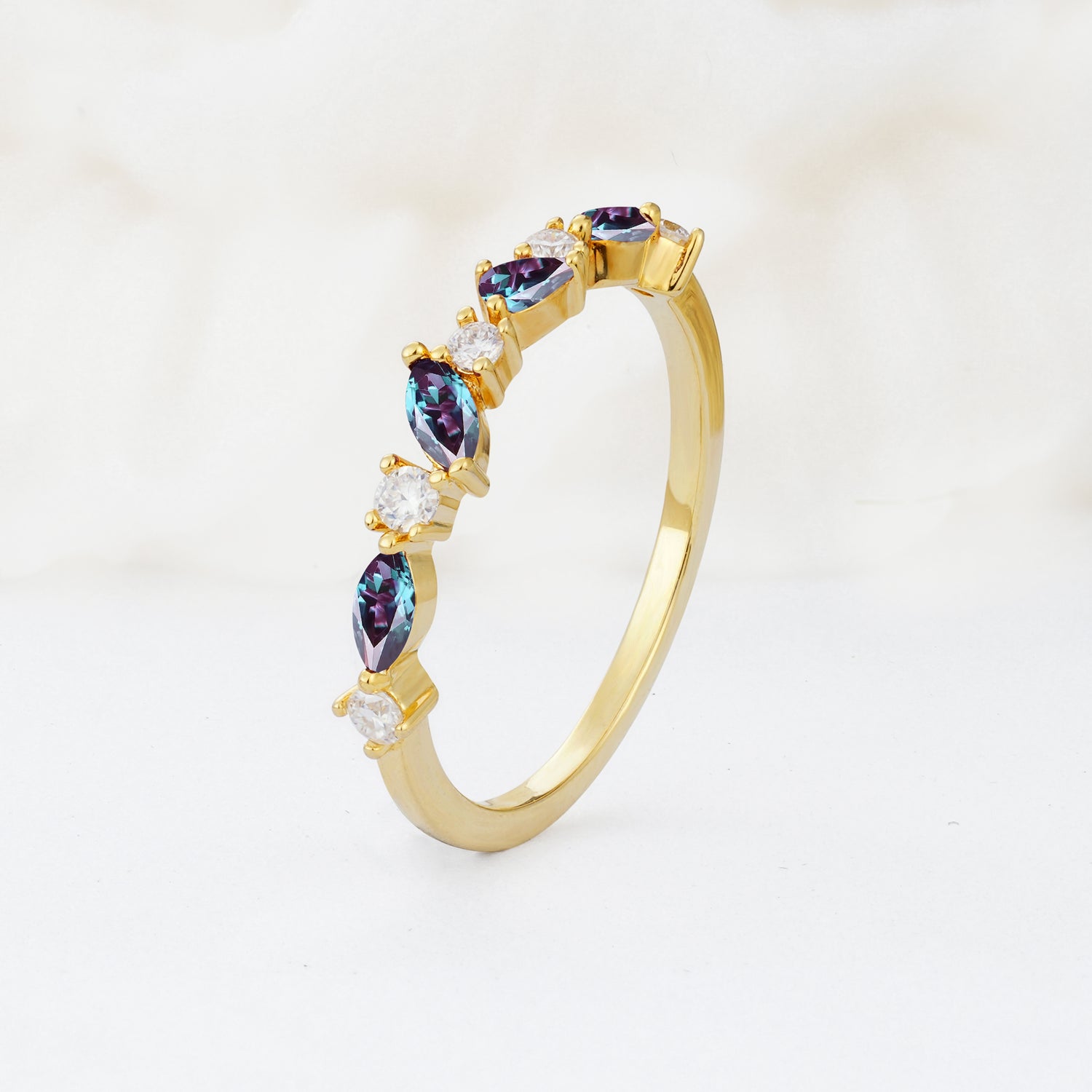 Delicate Marquise Cut Half Eternity Alexandrite Wedding Band