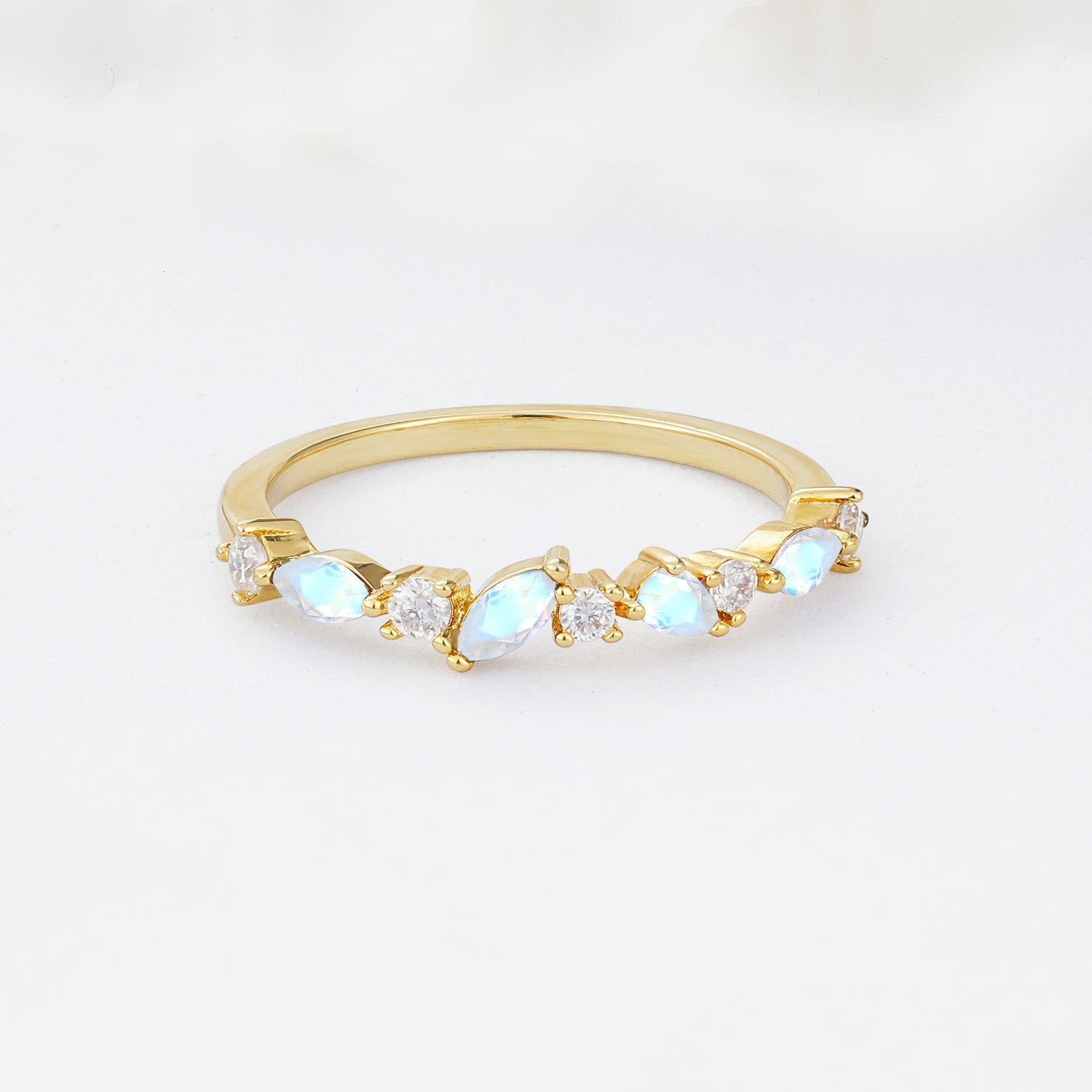 Delicate Marquise Cut Half Eternity Moonstone Wedding Band