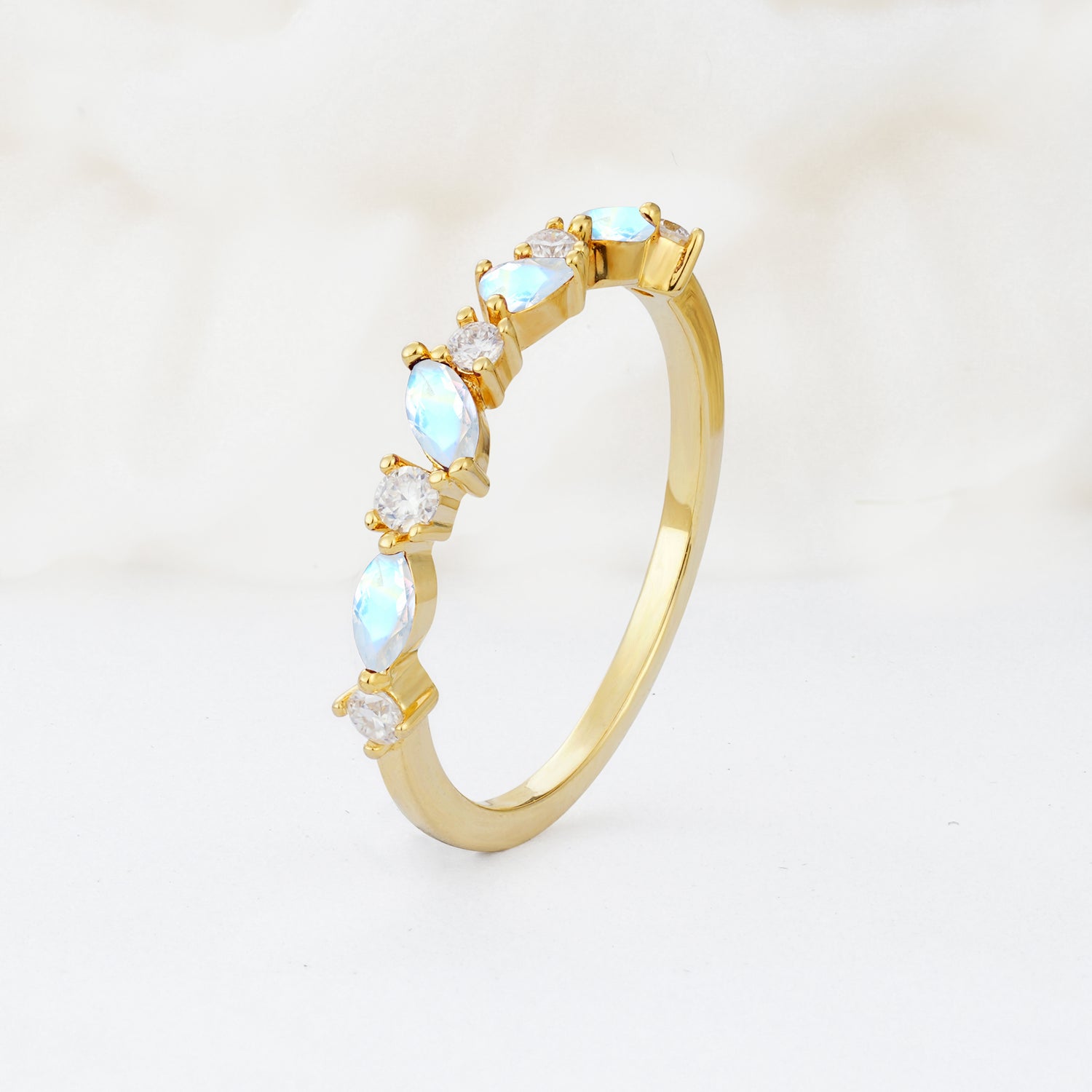 Delicate Marquise Cut Half Eternity Moonstone Wedding Band