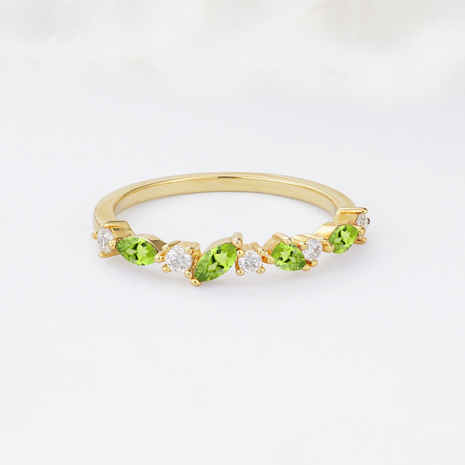 Delicate Marquise Cut Half Eternity Peridot Wedding Band