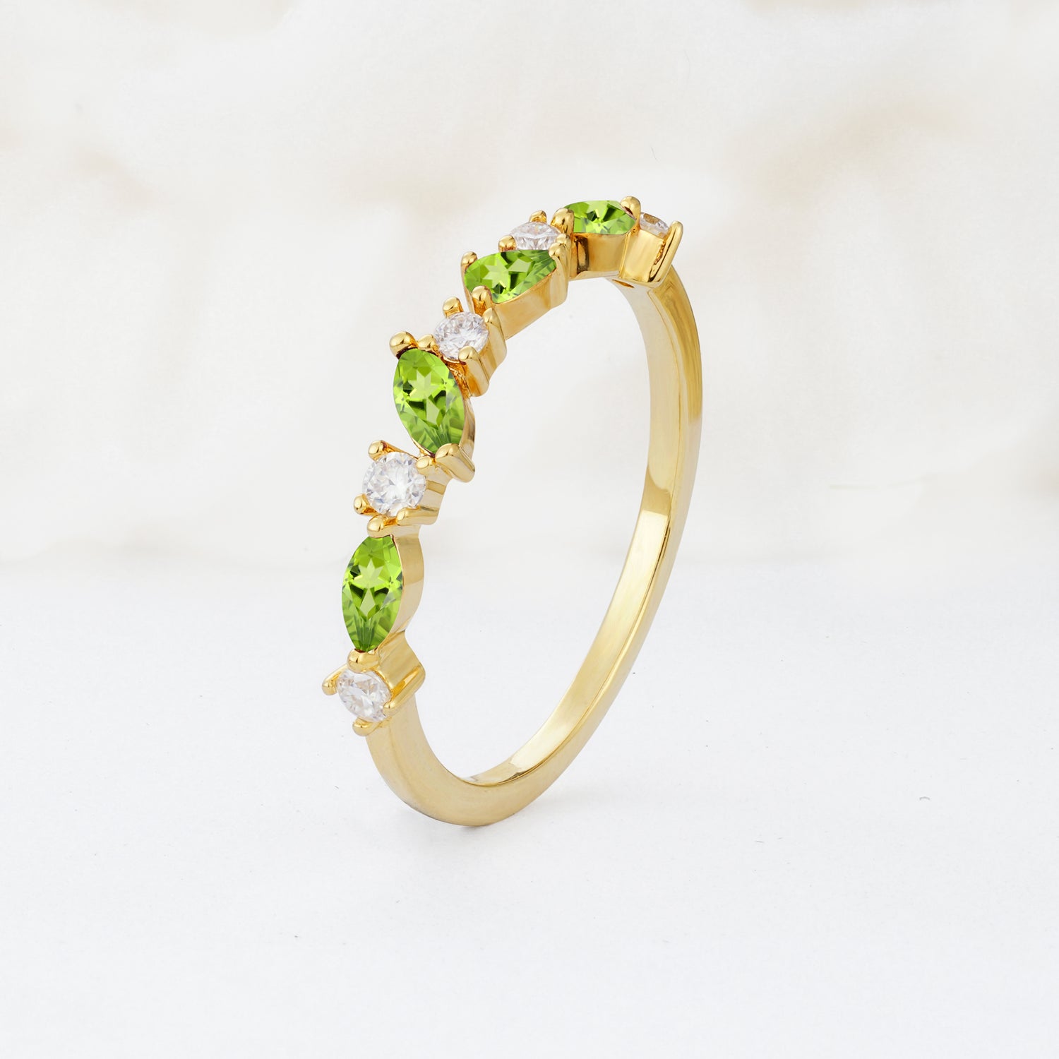 Delicate Marquise Cut Half Eternity Peridot Wedding Band