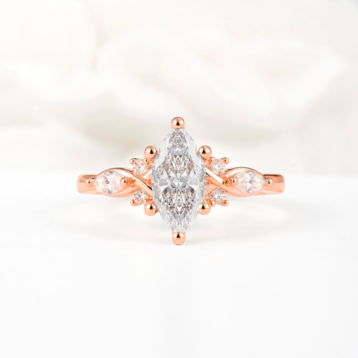 Classic Marquise Cut Side Accent Twisted Shank Moissanite Engagement Ring - Additional view