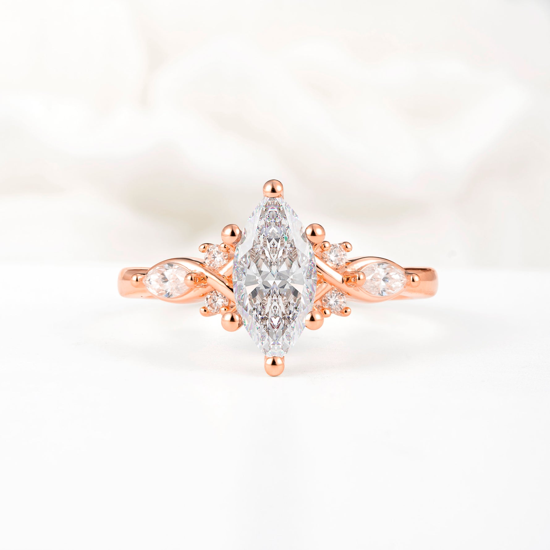 Classic Marquise Cut Side Accent Twisted Shank Moissanite Engagement Ring - Additional view