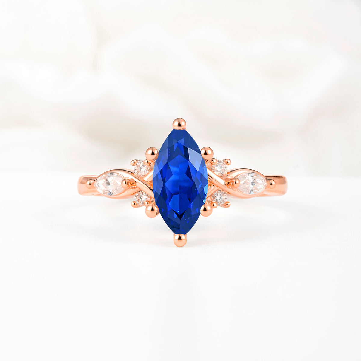 Classic Marquise Cut Side Accent Twisted Shank Sapphire Engagement Ring - Additional view