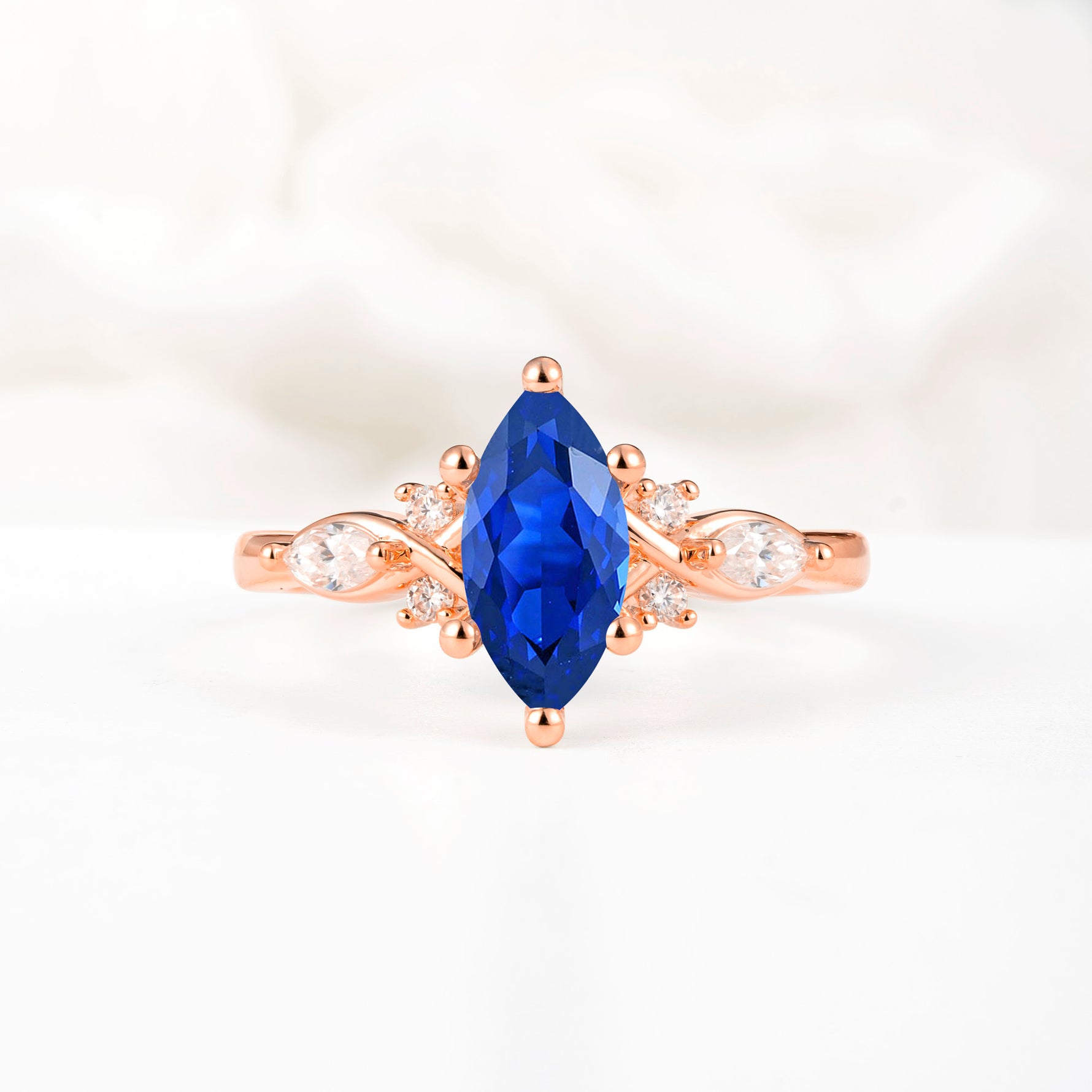 Classic Marquise Cut Side Accent Twisted Shank Sapphire Engagement Ring - Additional view