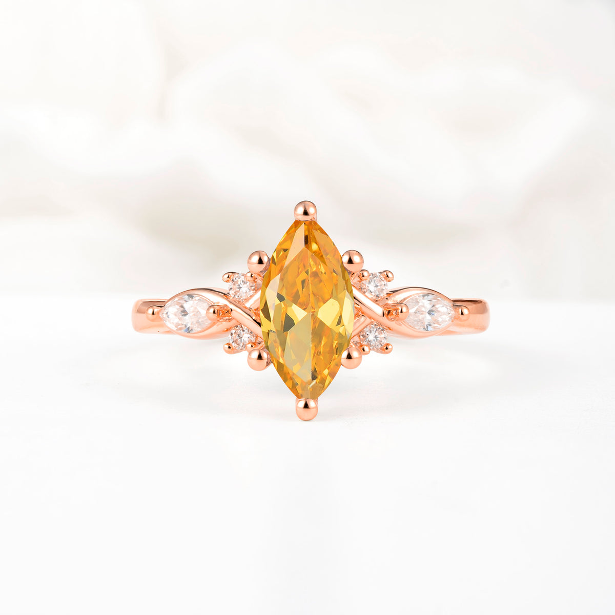 Classic Marquise Cut Side Accent Twisted Shank Citrine Engagement Ring - Additional view
