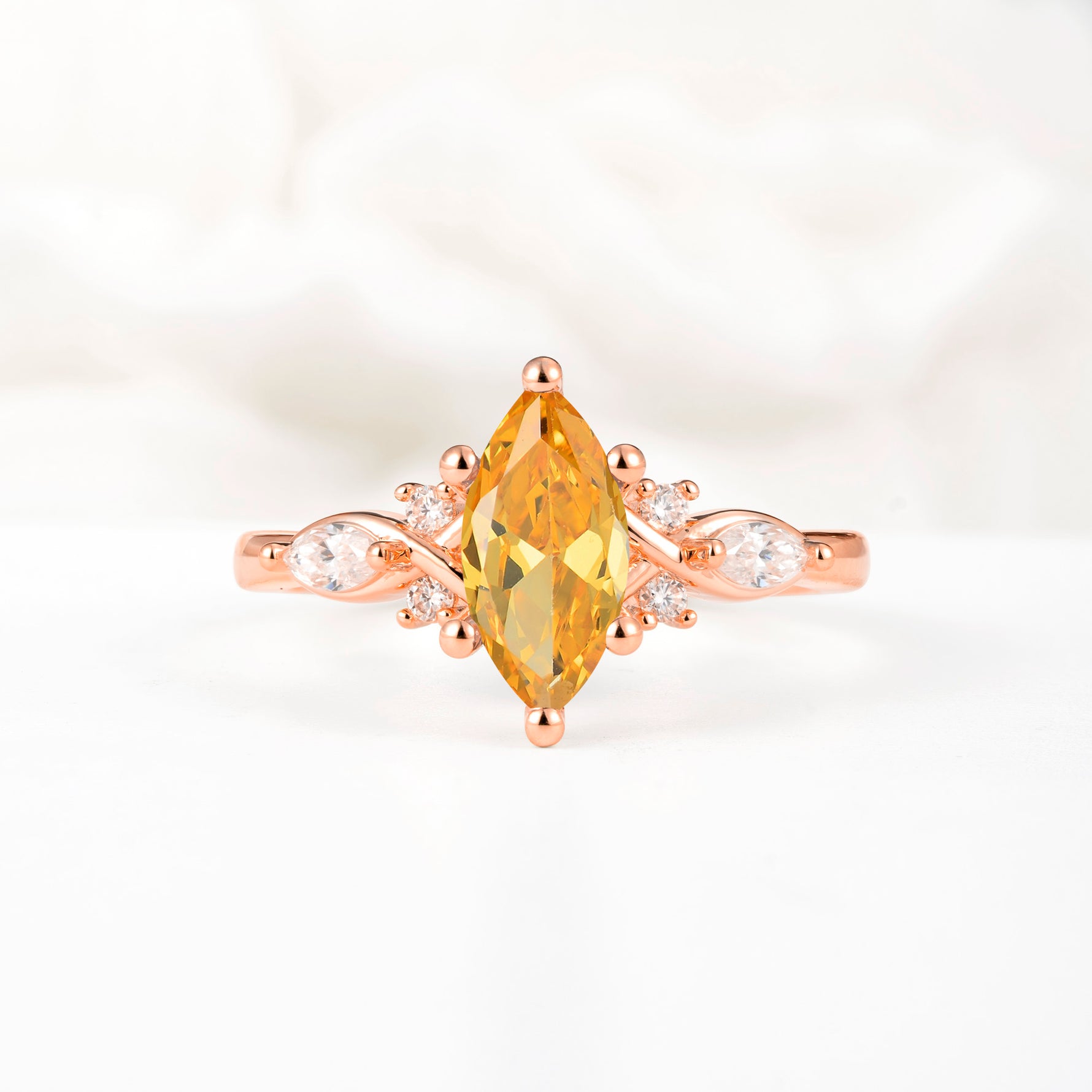 Classic Marquise Cut Side Accent Twisted Shank Citrine Engagement Ring - Additional view