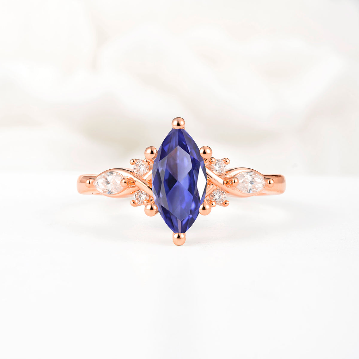 Classic Marquise Cut Side Accent Twisted Shank Tanzanite Engagement Ring - Additional view