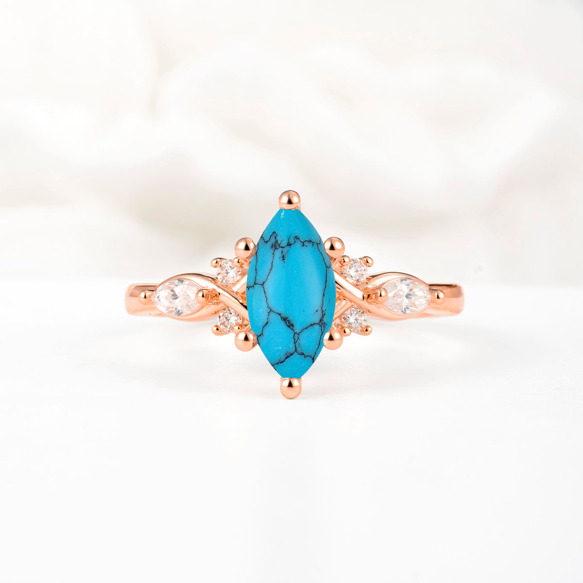 Classic Marquise Cut Side Accent Twisted Shank Turquoise Engagement Ring - Additional view