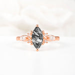 Classic Marquise Cut Side Accent Twisted Shank Black Rutilated Quartz Engagement Ring - Additional view