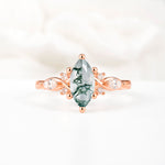 Classic Marquise Cut Side Accent Twisted Shank Moss Agate Engagement Ring - Additional view
