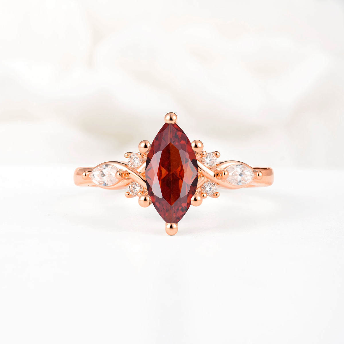 Classic Marquise Cut Side Accent Twisted Shank Garnet Engagement Ring - Additional view