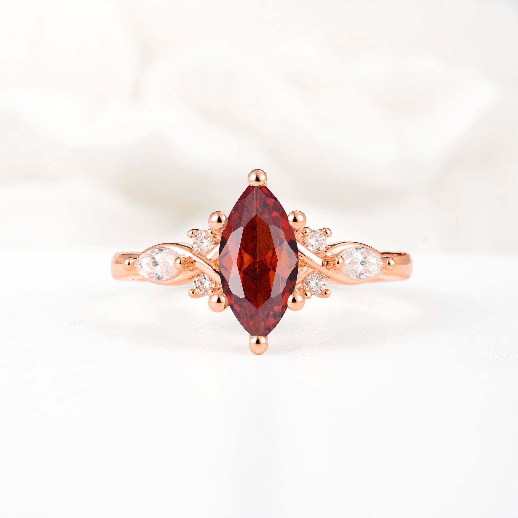 Classic Marquise Cut Side Accent Twisted Shank Garnet Engagement Ring - Additional view