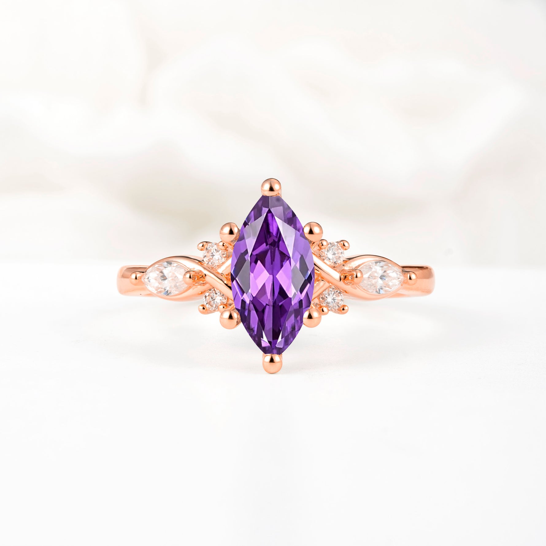 Classic Marquise Cut Side Accent Twisted Shank Amethyst Engagement Ring - Additional view
