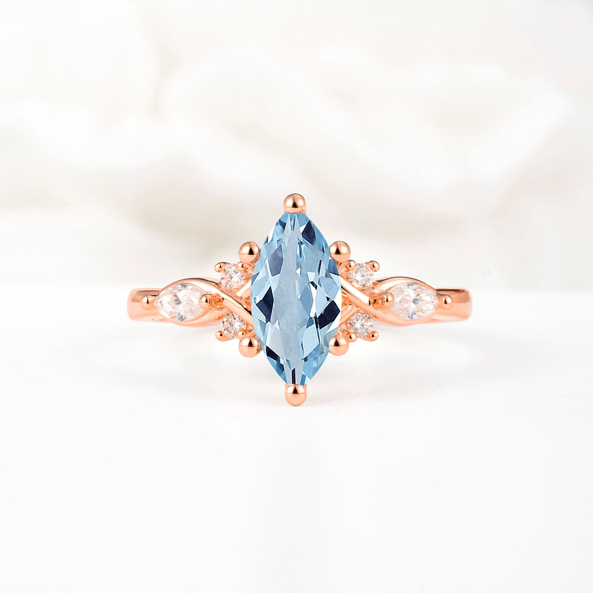 Classic Marquise Cut Side Accent Twisted Shank Aquamarine Engagement Ring - Additional view