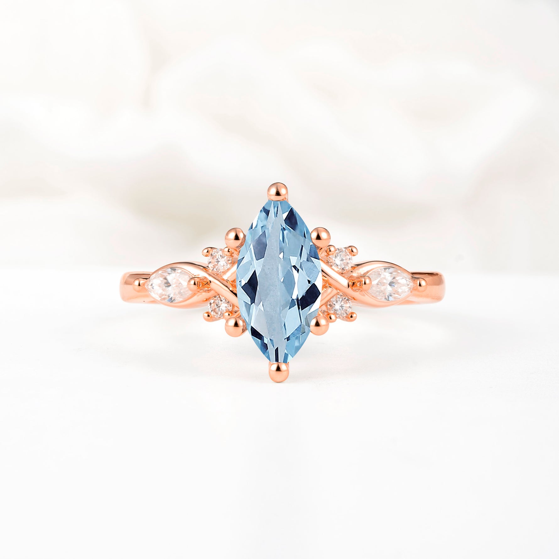 Classic Marquise Cut Side Accent Twisted Shank Aquamarine Engagement Ring - Additional view