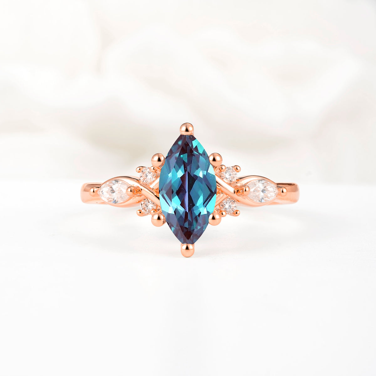 Classic Marquise Cut Side Accent Twisted Shank Alexandrite Engagement Ring - Additional view