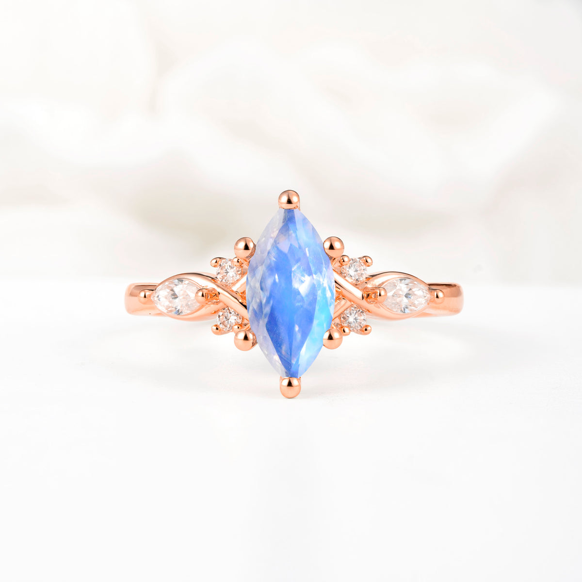 Classic Marquise Cut Side Accent Twisted Shank Moonstone Engagement Ring - Additional view