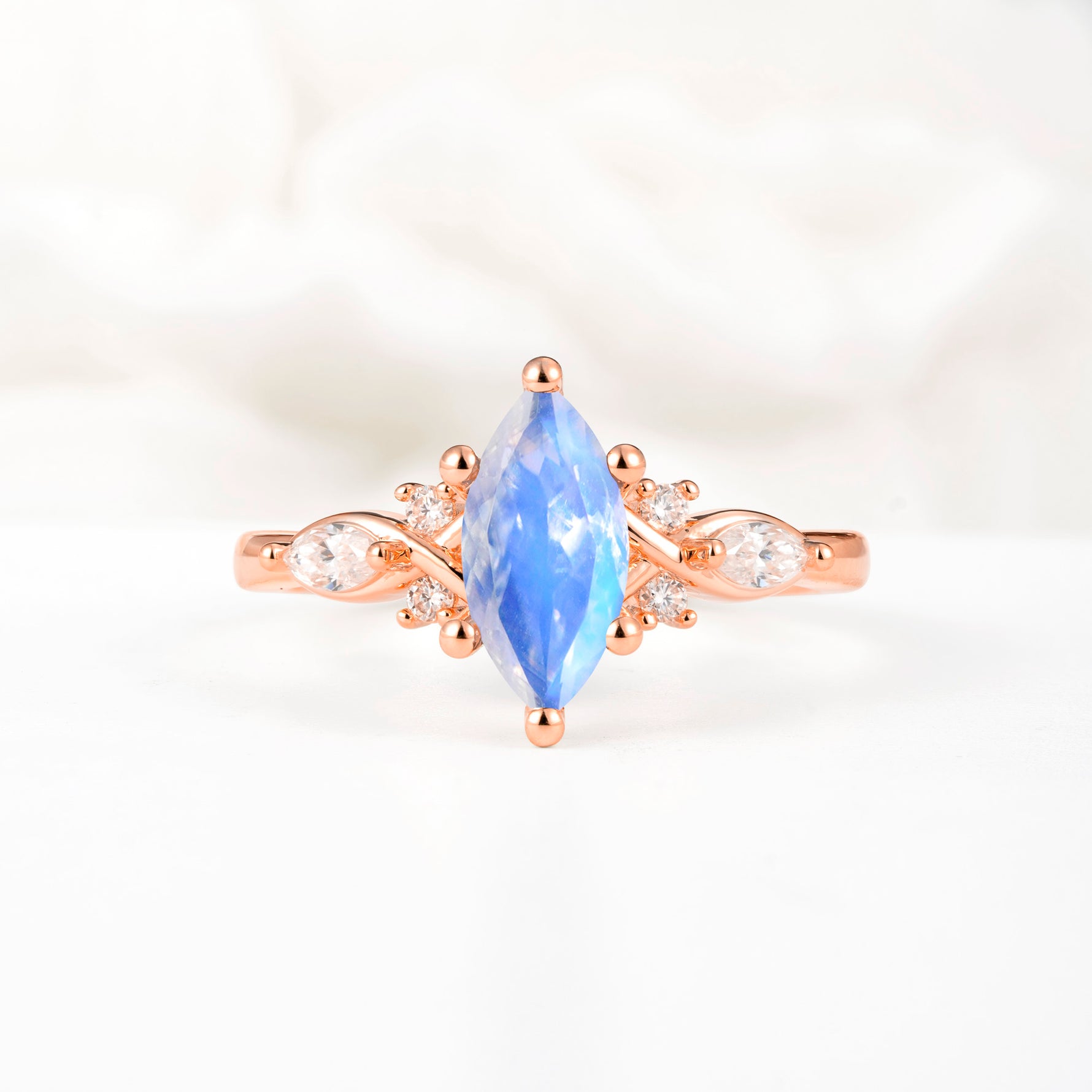 Classic Marquise Cut Side Accent Twisted Shank Moonstone Engagement Ring - Additional view