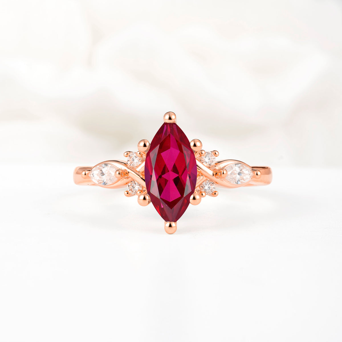 Classic Marquise Cut Side Accent Twisted Shank Ruby Engagement Ring - Additional view