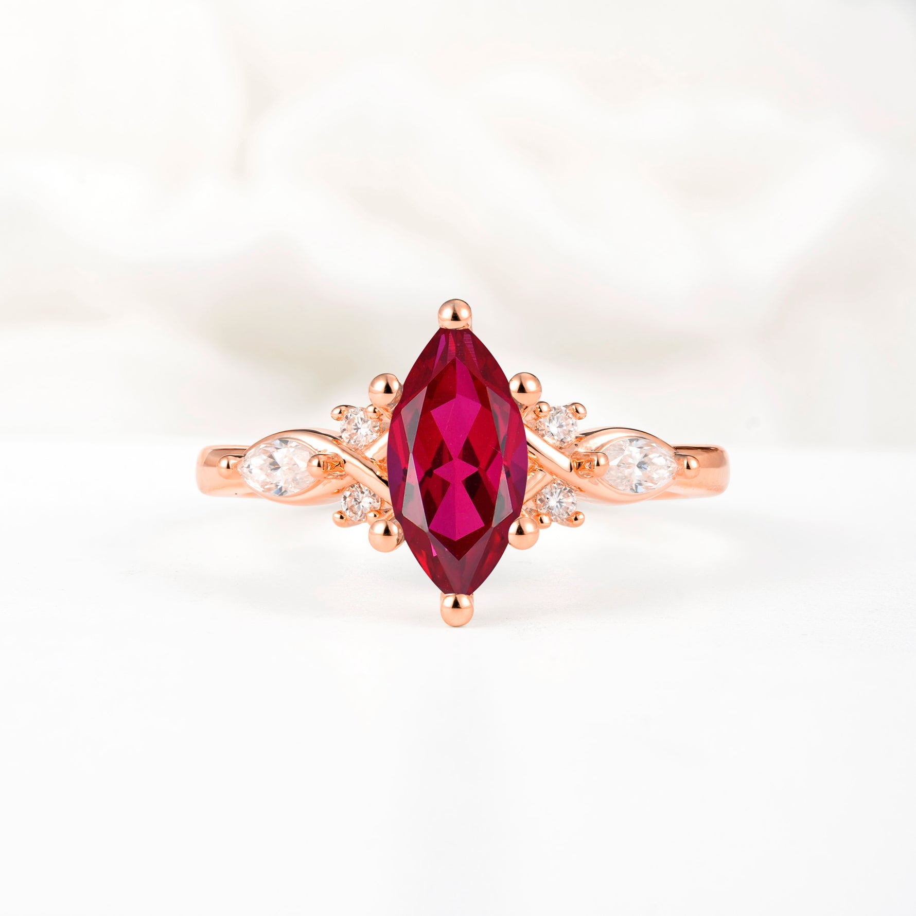 Classic Marquise Cut Side Accent Twisted Shank Ruby Engagement Ring - Additional view
