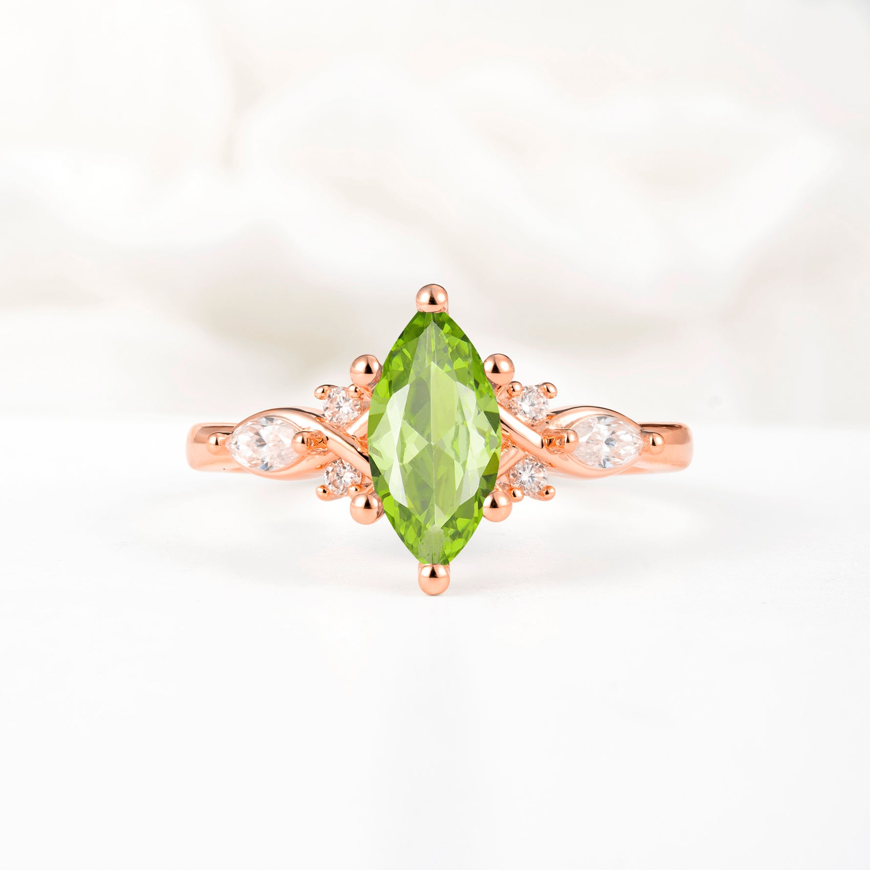 Classic Marquise Cut Side Accent Twisted Shank Peridot Engagement Ring - Additional view