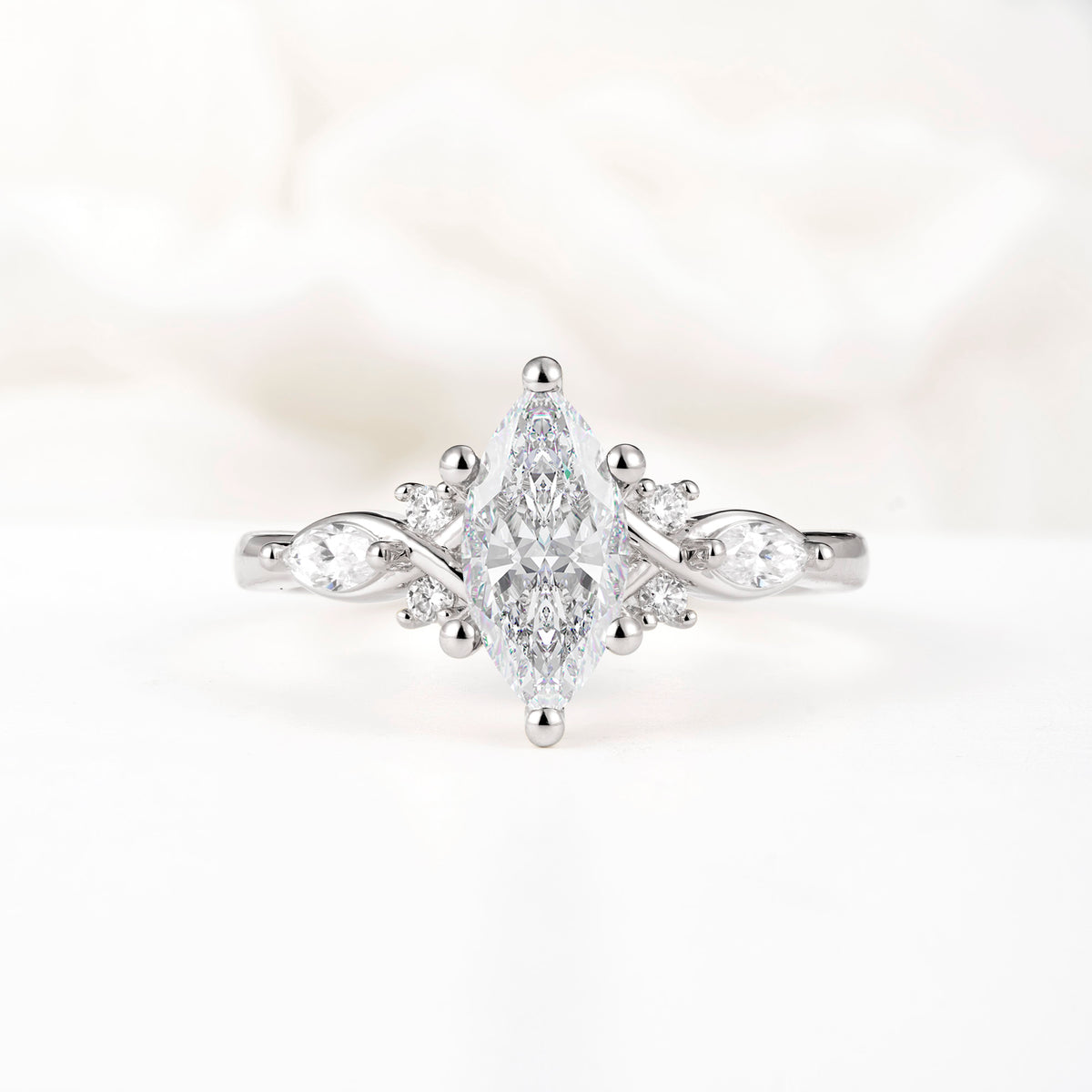Classic Marquise Cut Side Accent Twisted Shank Moissanite Engagement Ring - Additional view