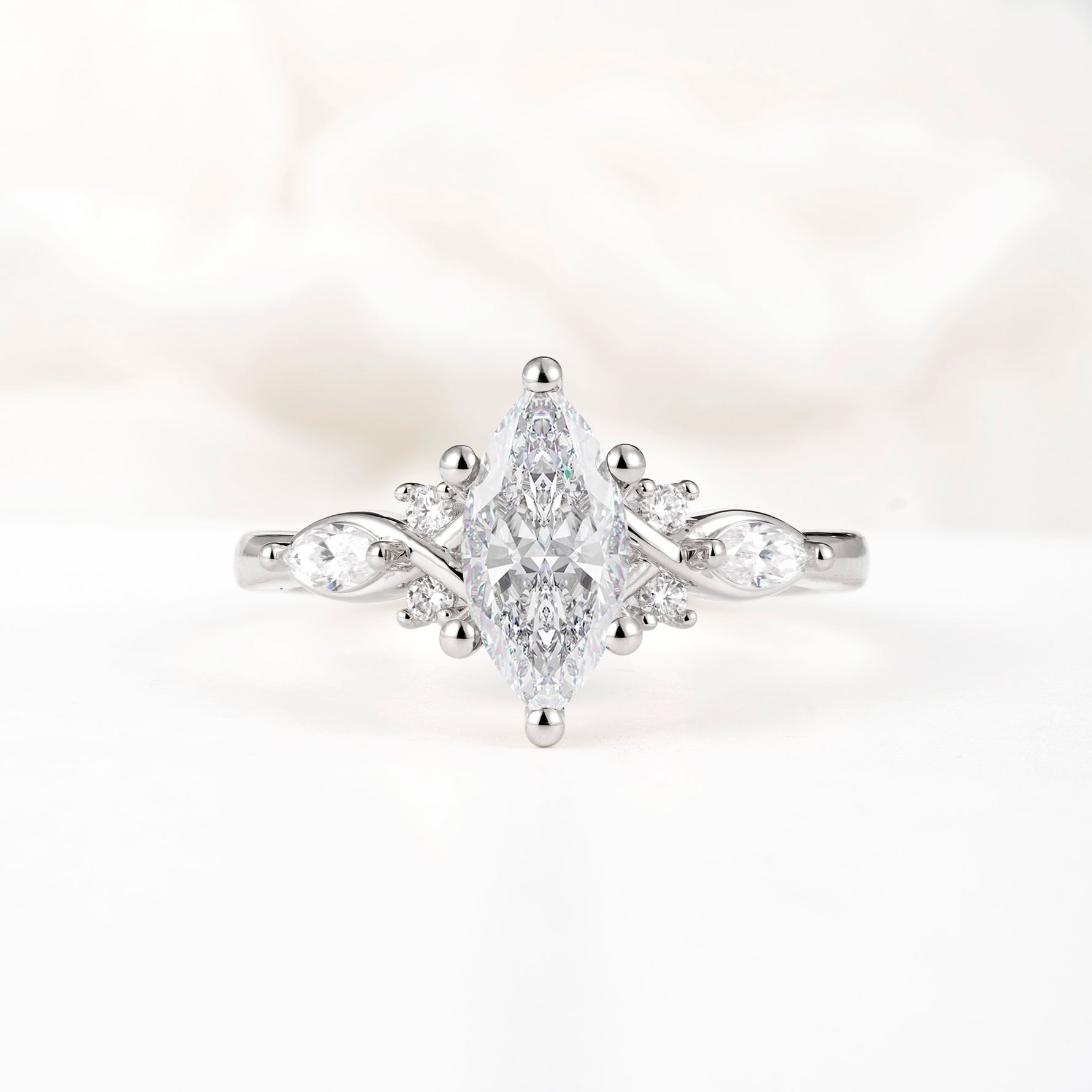 Classic Marquise Cut Side Accent Twisted Shank Moissanite Engagement Ring - Additional view