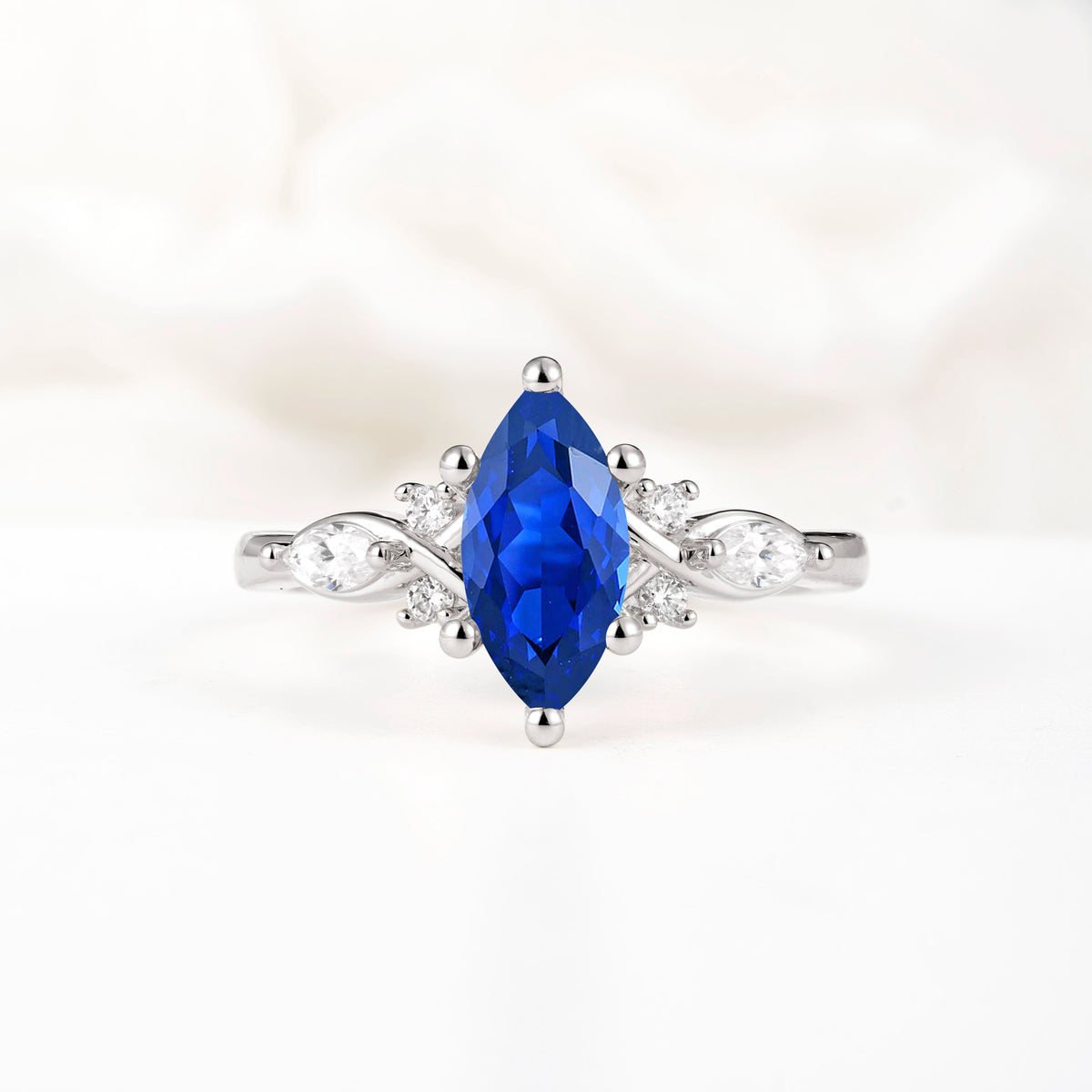 Classic Marquise Cut Side Accent Twisted Shank Sapphire Engagement Ring - Additional view