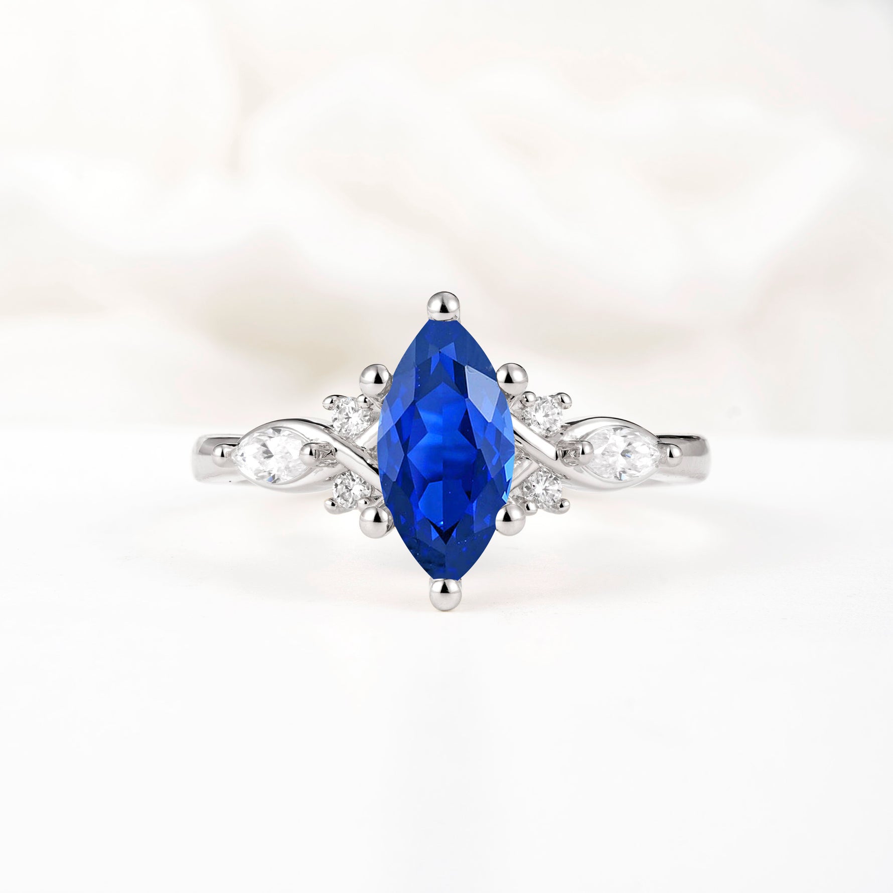 Classic Marquise Cut Side Accent Twisted Shank Sapphire Engagement Ring - Additional view