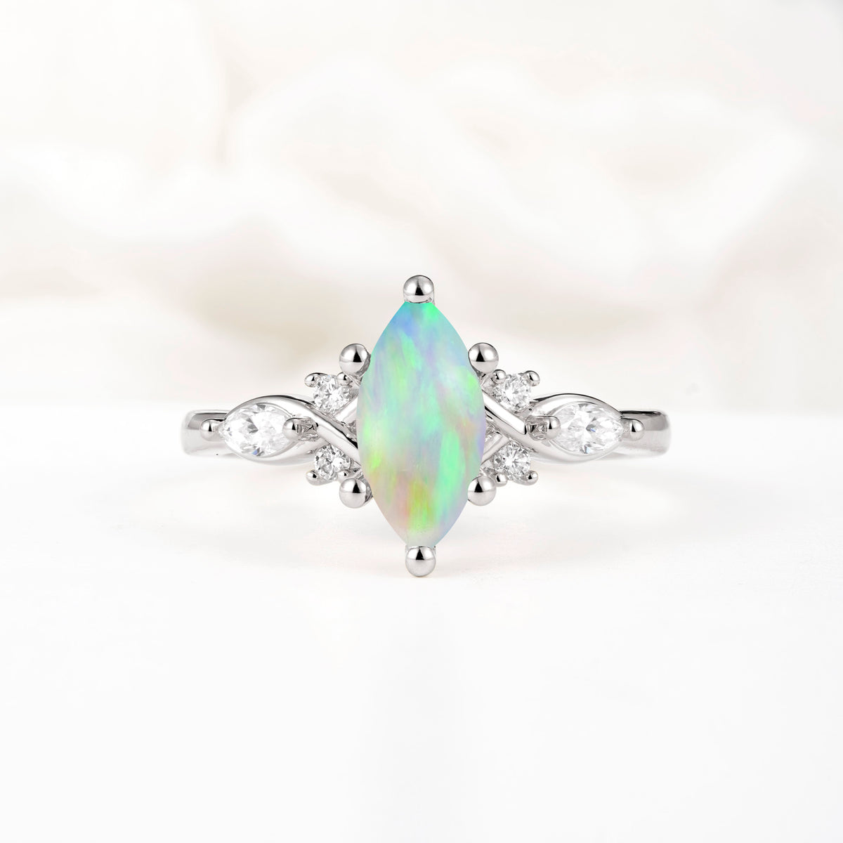 Classic Marquise Cut Side Accent Twisted Shank Fire Opal Engagement Ring - Additional view