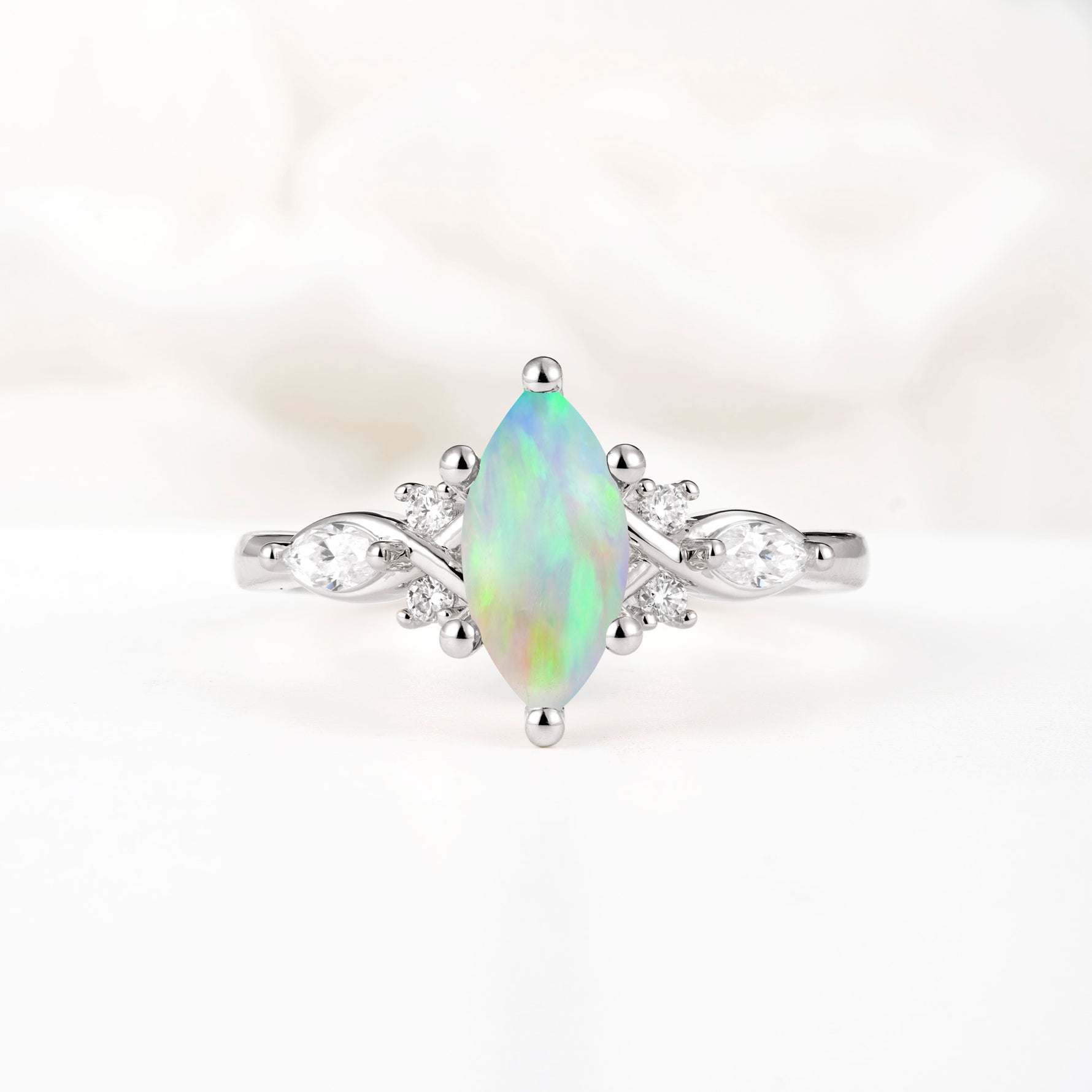 Classic Marquise Cut Side Accent Twisted Shank Fire Opal Engagement Ring - Additional view