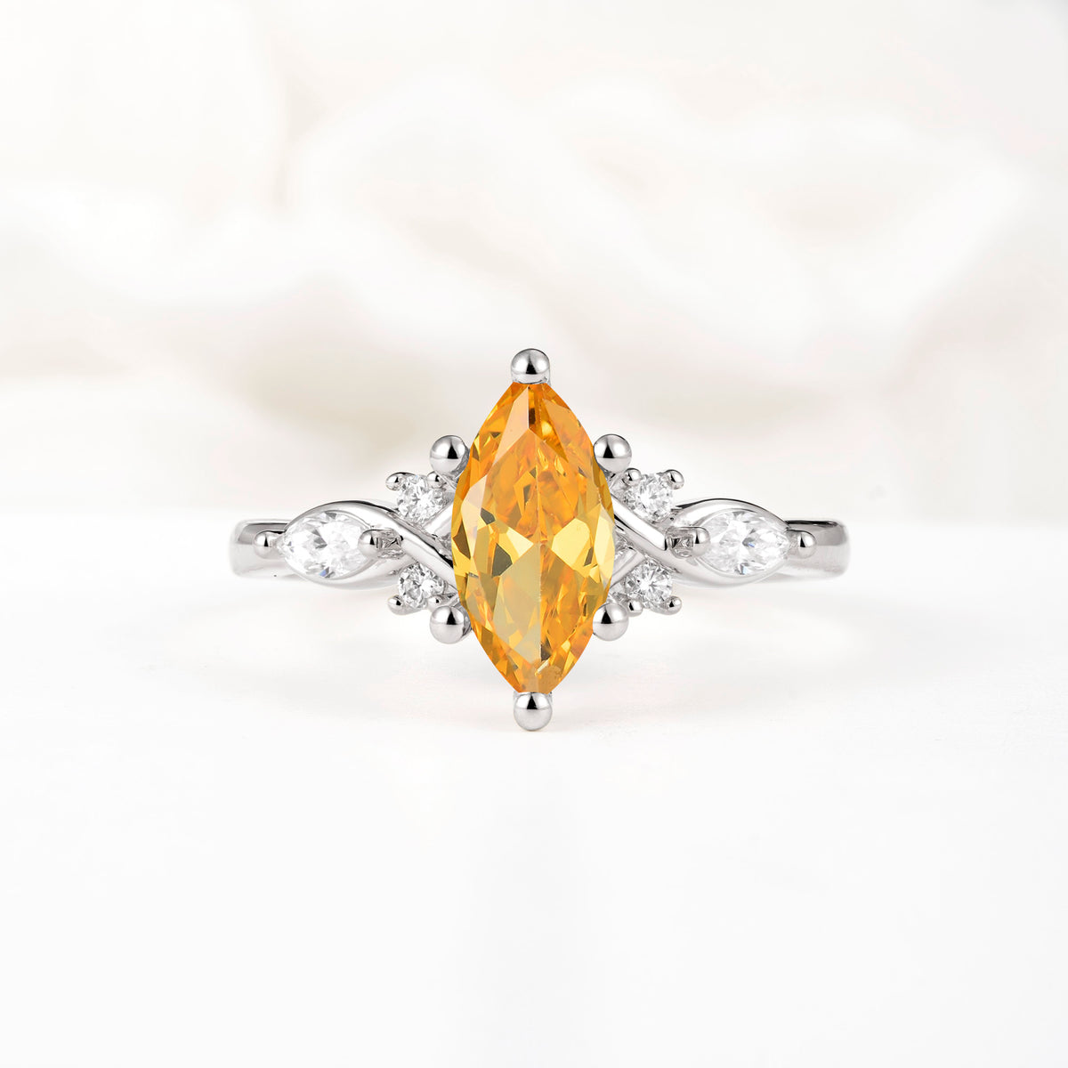 Classic Marquise Cut Side Accent Twisted Shank Citrine Engagement Ring - Additional view
