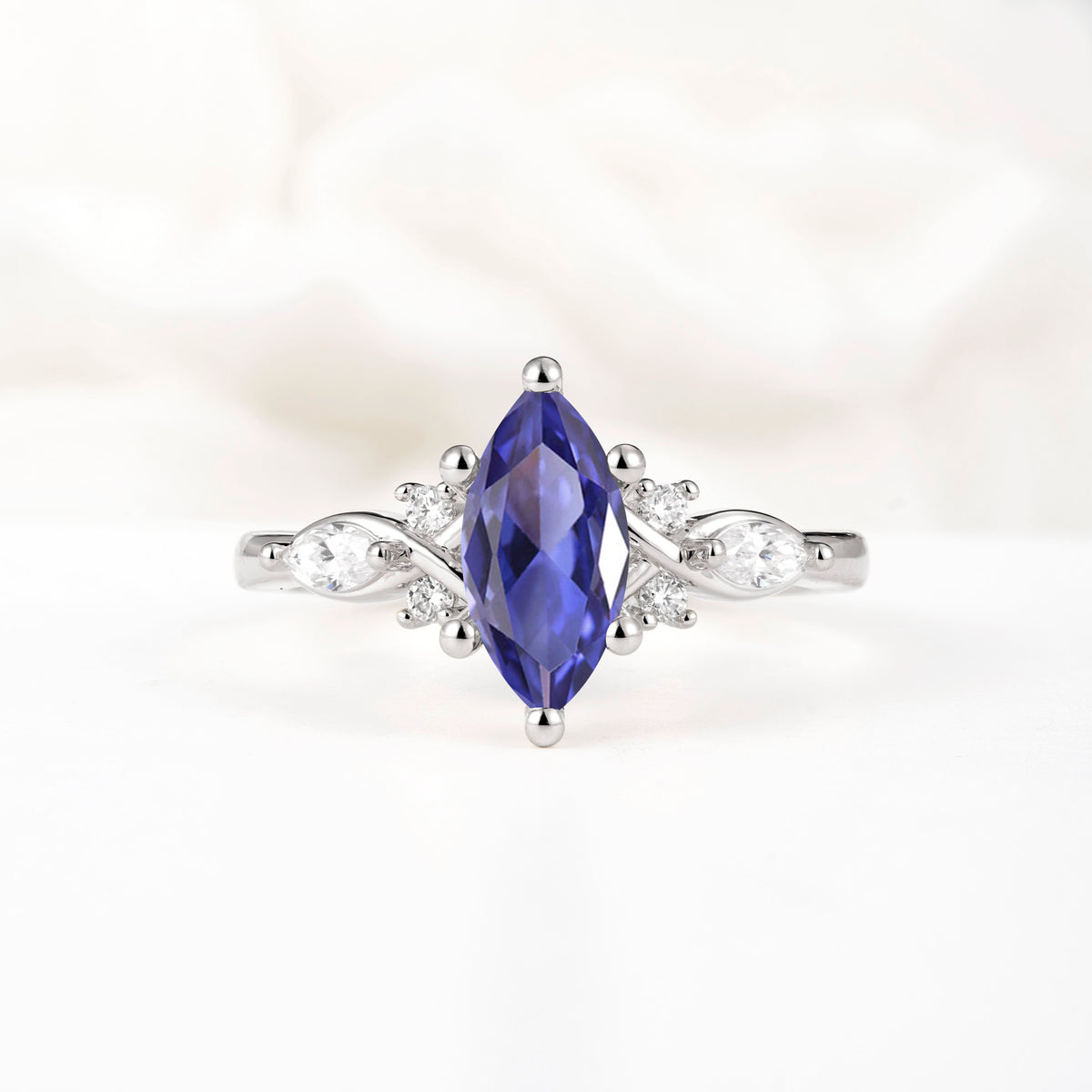 Classic Marquise Cut Side Accent Twisted Shank Tanzanite Engagement Ring - Additional view