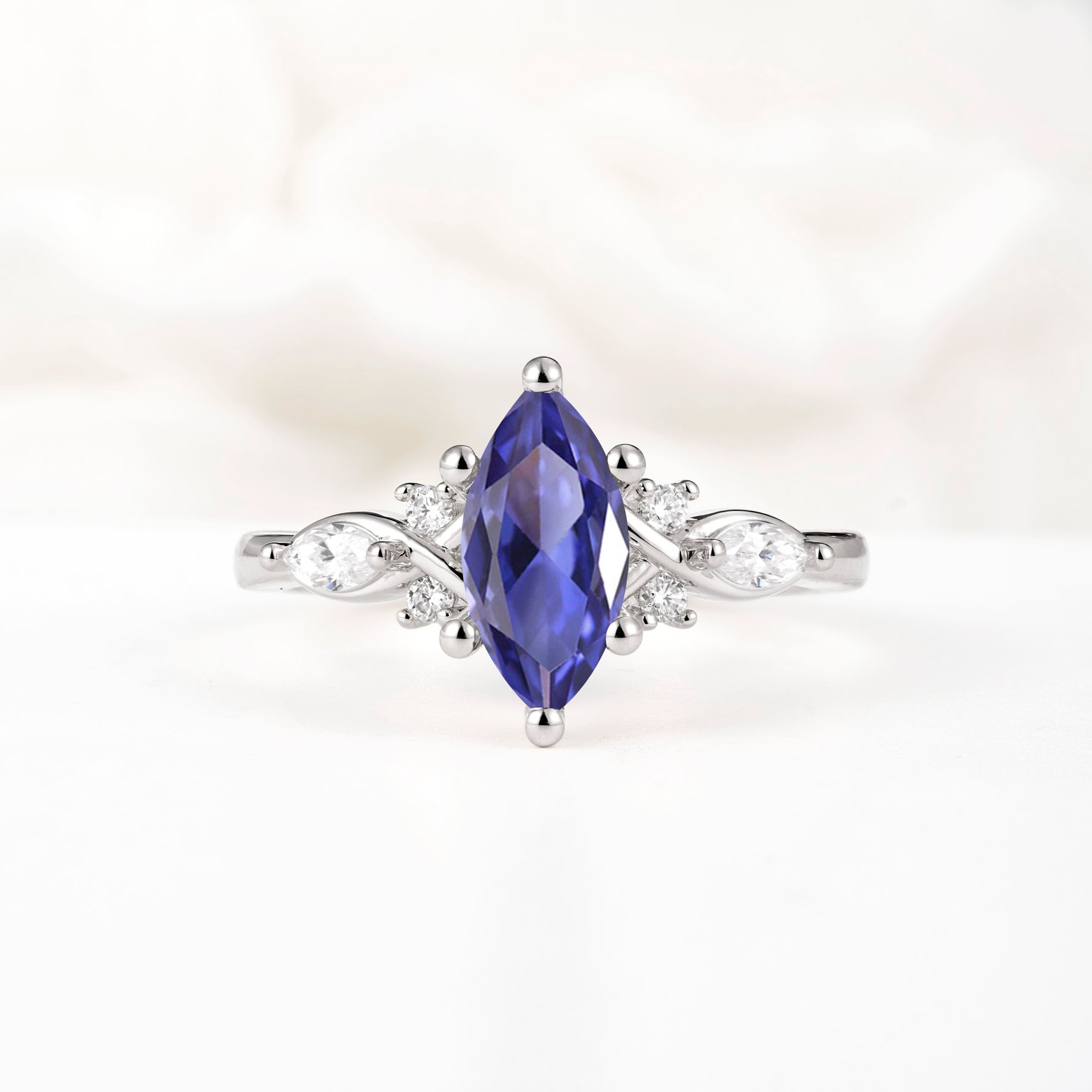 Classic Marquise Cut Side Accent Twisted Shank Tanzanite Engagement Ring - Additional view