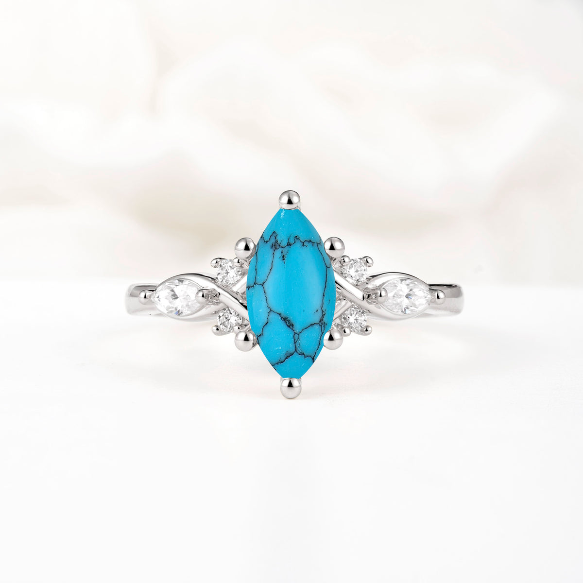 Classic Marquise Cut Side Accent Twisted Shank Turquoise Engagement Ring - Additional view