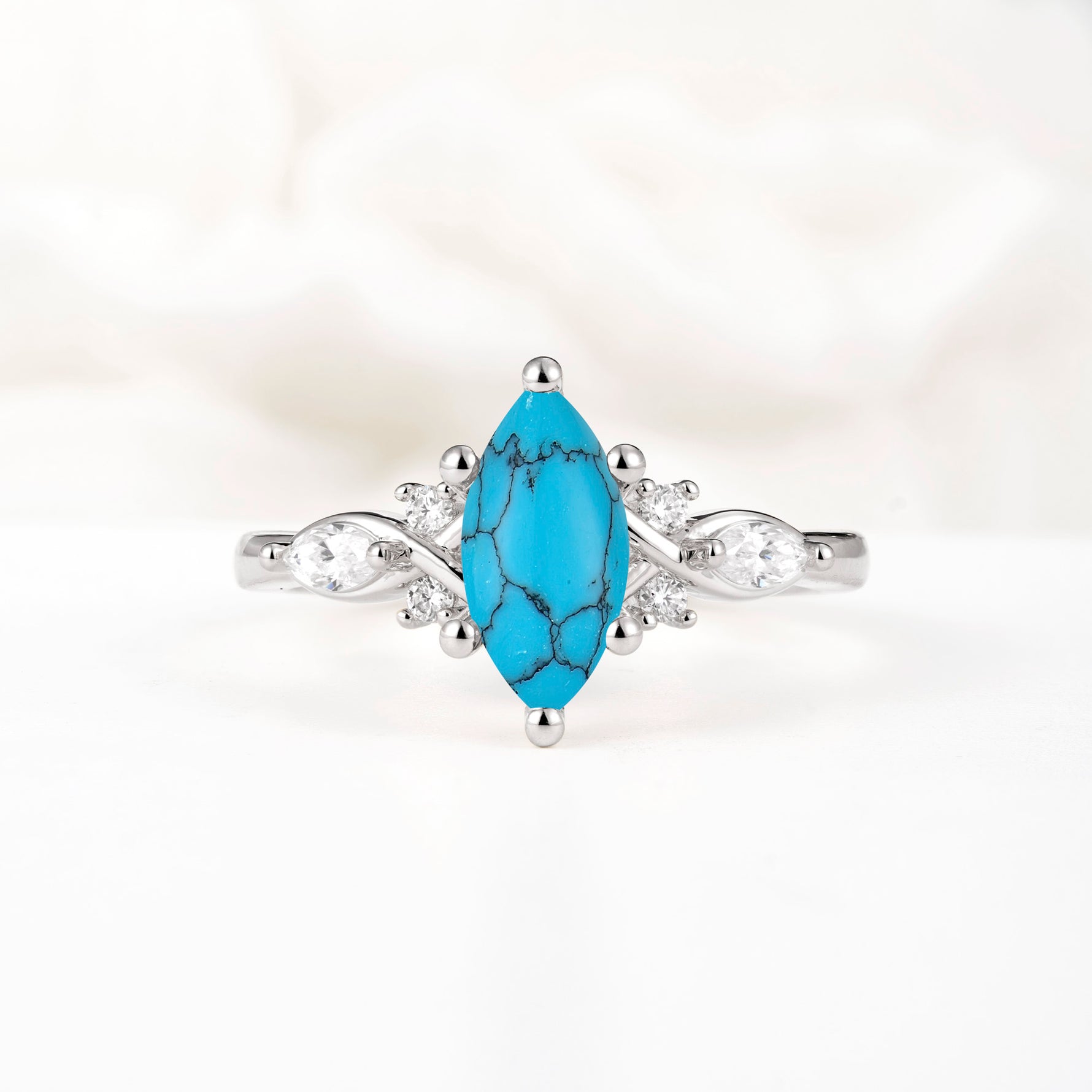 Classic Marquise Cut Side Accent Twisted Shank Turquoise Engagement Ring - Additional view