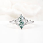 Classic Marquise Cut Side Accent Twisted Shank Moss Agate Engagement Ring - Additional view