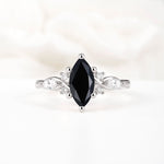 Classic Marquise Cut Side Accent Twisted Shank Black Onyx Engagement Ring - Additional view