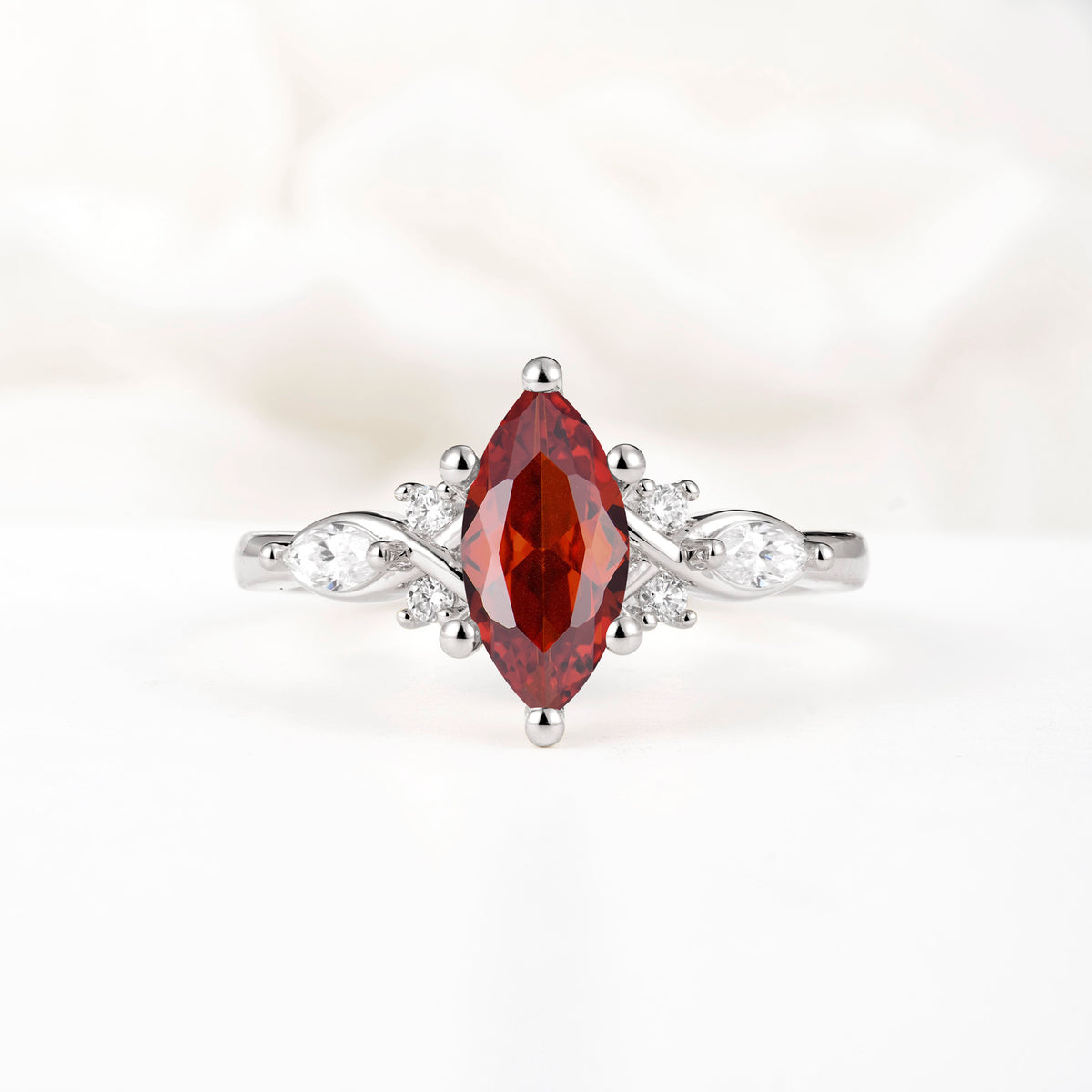 Classic Marquise Cut Side Accent Twisted Shank Garnet Engagement Ring - Additional view