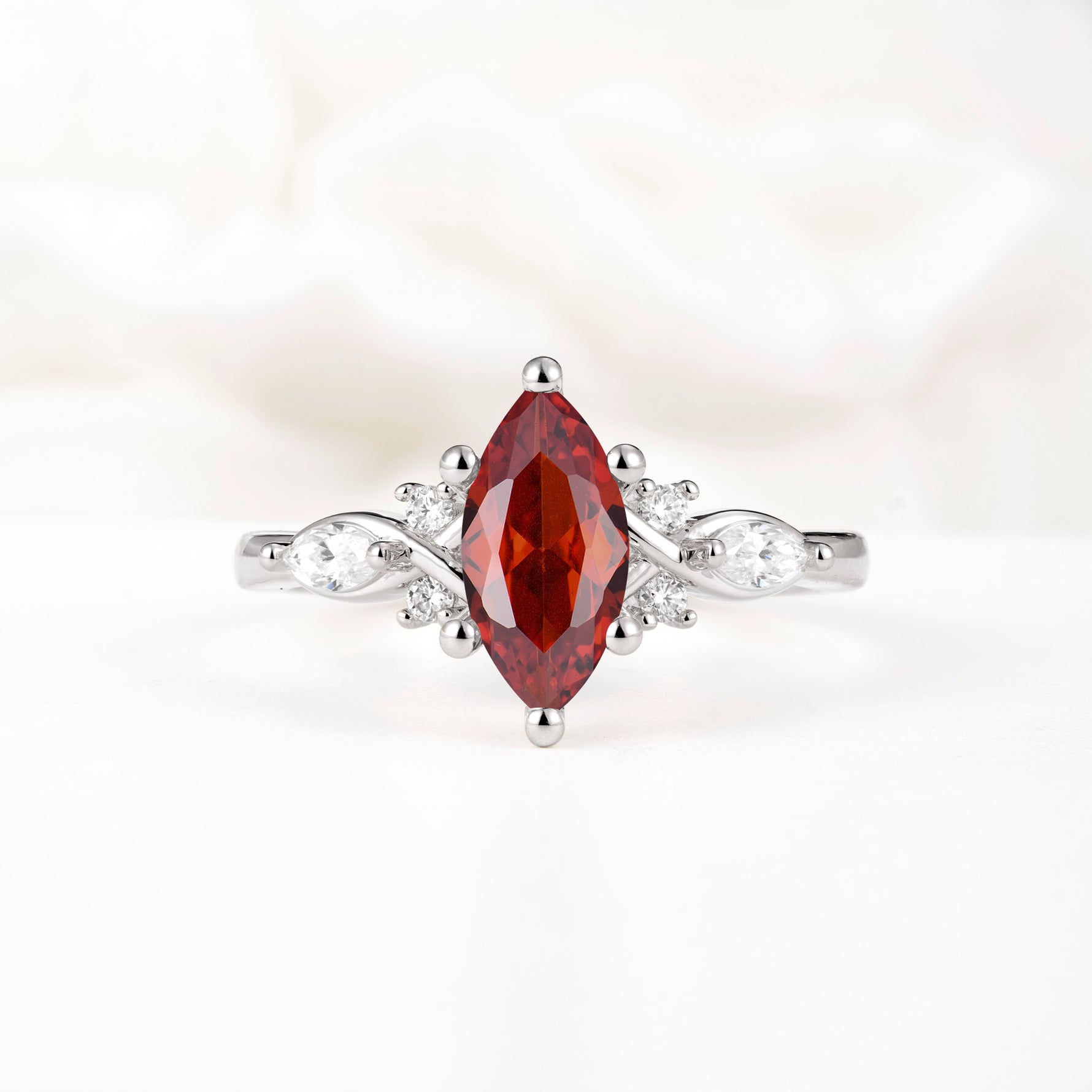 Classic Marquise Cut Side Accent Twisted Shank Garnet Engagement Ring - Additional view